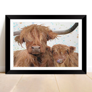 "A Mother's Love" Highland Cow & Calf Framed & Mounted Art Print