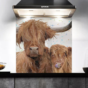 "A Mother's Love" Highland Cow & Calf Kitchen Splashback