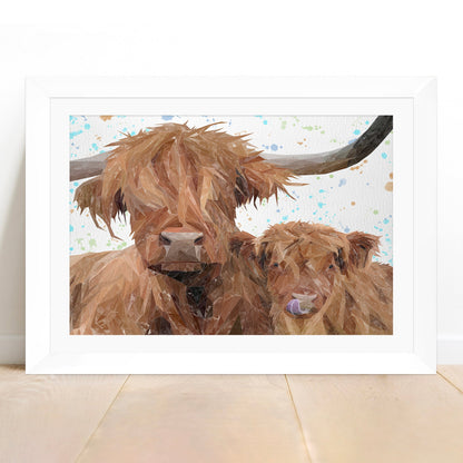 "A Mother's Love" Highland Cow & Calf Framed & Mounted Art Print