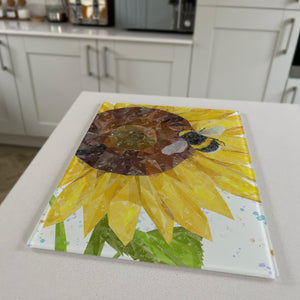 Summer Nectar, The Bee and The Sunflower, Portrait, Premium Glass Worktop Saver
