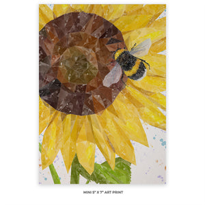 "Summer Nectar" The Bee and The Sunflower 5" X 7" Mini Print