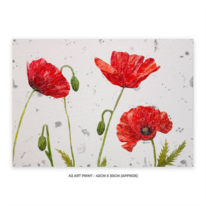 "Hope" Poppies A3 Unframed Art Print (Grey Background)