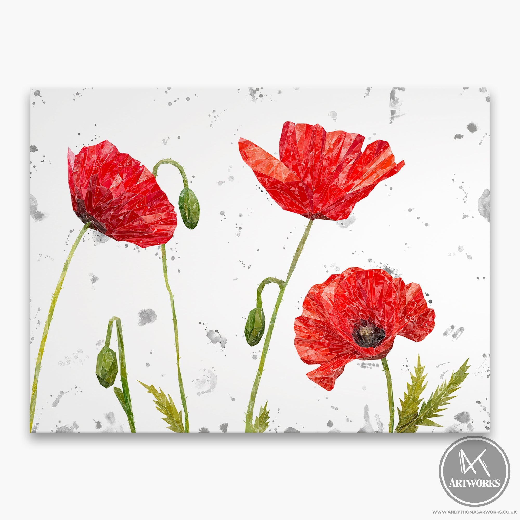 "Hope" Poppies Landscape (Grey Background) Canvas Print