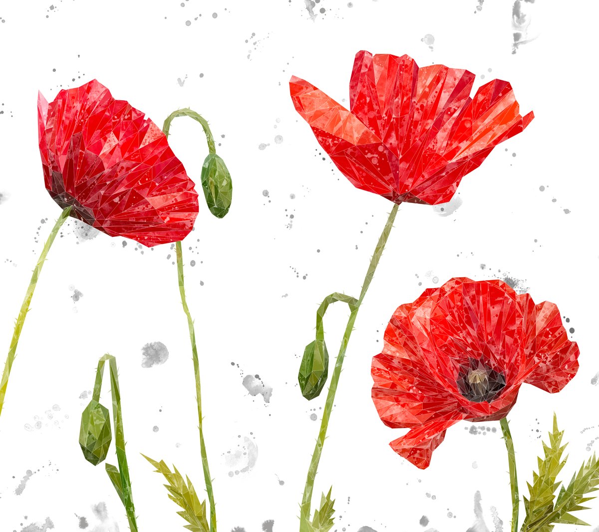 "Hope" Poppies Landscape (Grey Background) Kitchen Splashback