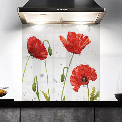 "Hope" Poppies Landscape (Grey Background) Kitchen Splashback