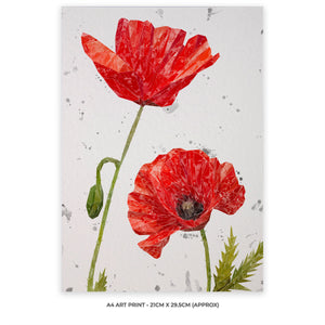 "Hope" Poppies A4 Unframed Art Print Portrait (grey background)