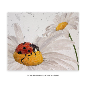 "Lady Daisy" Ladybird and Daisies (grey background) 10" x 8" Unframed Art Print