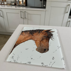 NEW! Duke The Horse Portrait (Grey Background) Premium Glass Worktop Saver