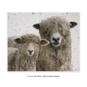 NEW! "Lily & Lottie" (Grey Background) The Lincoln Longwool Sheep 10" x 8" Unframed Art Print