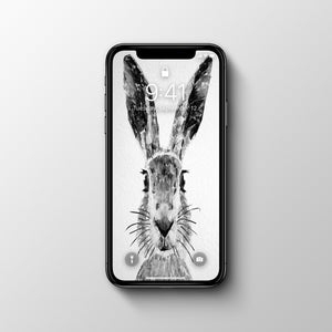 The Hare - Black & White Phone Wallpaper - Andy Thomas Artworks