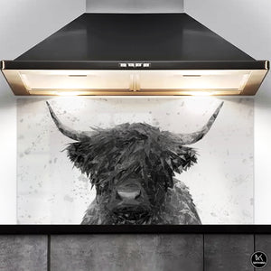 Custom Listing for KW - The Highland (Black & White, 2080w x 1100h Artwork reworked, resized, cropped and paint splashes each size to work at custom size, ADH