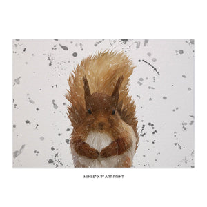 "Ellis" The Red Squirrel (Grey Background) Landscape 5x7 Mini Print - Andy Thomas Artworks