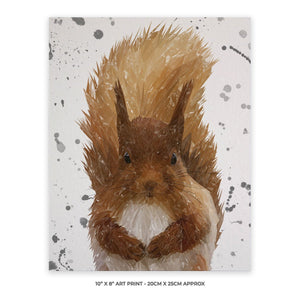 "Ellis" The Red Squirrel (Grey Background) 10" x 8" Unframed Art Print - Andy Thomas Artworks
