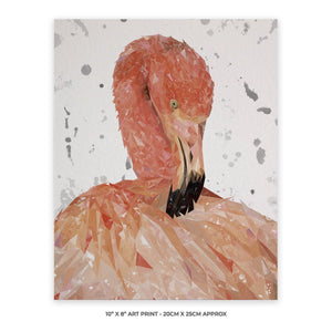 "Felicity" The Flamingo (Grey Background) 10" x 8" Unframed Art Print - Andy Thomas Artworks