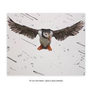 "Frank" The Puffin (Grey Background) 10" x 8" Unframed Art Print - Andy Thomas Artworks